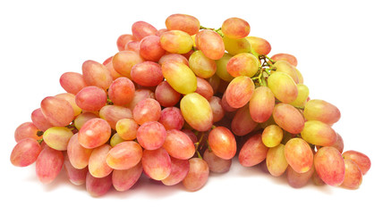 Fresh red grapes branch isolated on white background. Creative concept of fruit. Flat lay, top view