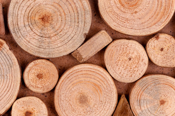Close up Logs wood cut section decorationtexture background.