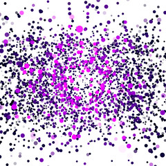 Beautiful cloud of small chaotic dots flying in a form of a circle on white background. Print. Colorful purple beautiful ring surrounded by small particles. - obrazy, fototapety, plakaty