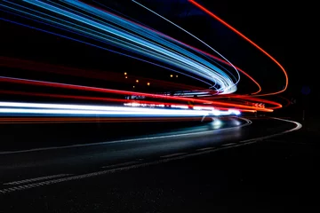 Aluminium Prints Highway at night lights of cars with night