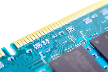 system, main memory, random access memory, computer detail, close-up, high resolution, isolated on white background, selective focus