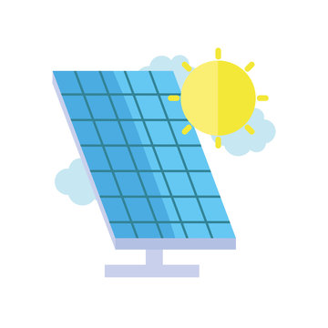 ecology renewable environment solar panel sun clouds icon