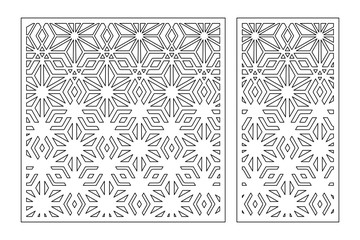 Set decorative card for cutting. Arab geometric mosaic pattern. Laser cut. Ratio 1:1, 1:2. Vector illustration.