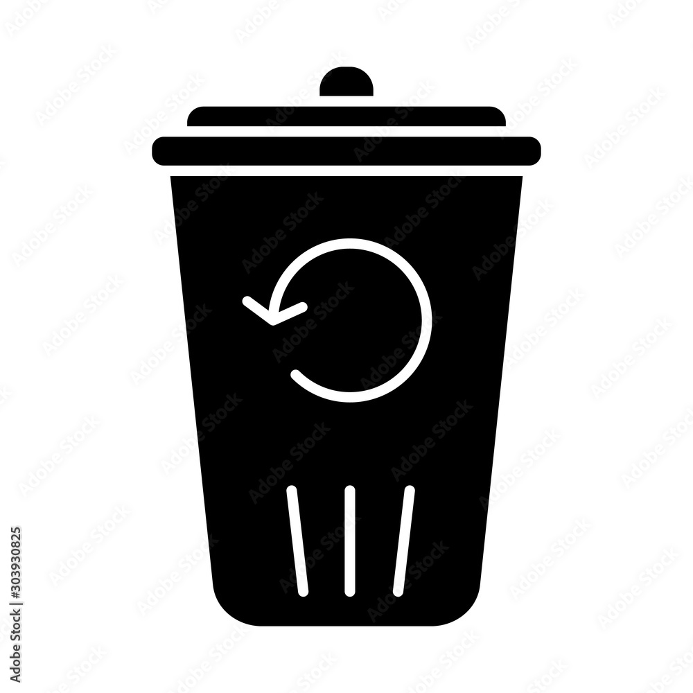 Poster recycling service glyph icon. converting waste materials. garbage reuse. trash bin. reutilization. e
