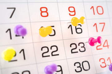 pins on calendar on  date of month, end of month, reports, end of work, deadline