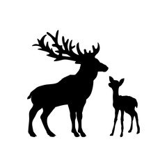 Fototapeta na wymiar Silhouette of deer and little deer