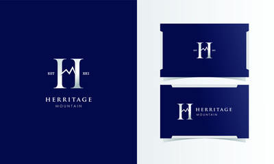 Heritage Mountain logomark vector with business card template design for branding identity