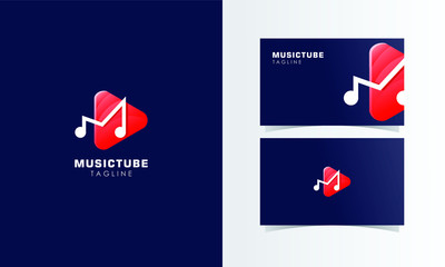 Music tube logomark vector with business card template design for branding identity