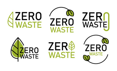 Zero waste logo set, environment protection. Reduce, reuse, recycle. No plastic and go green slogan. Vector illustration - obrazy, fototapety, plakaty