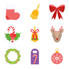 merry christmas decoration ornament icons set