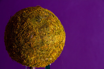 Green ball with coffee on purple background