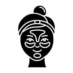 Applying hydrogel patches glyph icon. Skin care procedure. Blackheads removal. Gel mask Facial beauty treatment. Face product. Silhouette symbol. Negative space. Vector isolated illustration