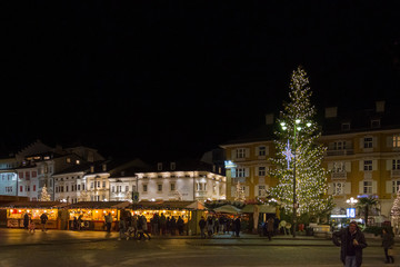 Fototapeta na wymiar Bolzano Christmas Market in the evening, Trentino Alto Adige, northern Italy.
