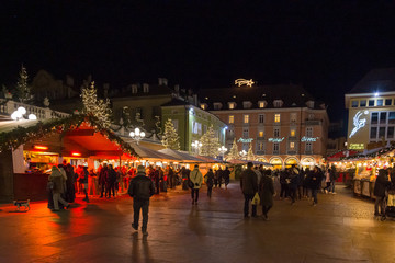 Obraz premium Bolzano Christmas Market in the evening, Trentino Alto Adige, northern Italy.
