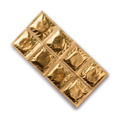 condoms in packaging isolated on a white background, the concept of contraception and prevention of sexually transmitted diseases, stop HIV AIDS and hepatitis