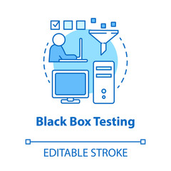 Black box testing turquoise concept icon. Software development stage idea thin line illustration. Behavioral testing. Program functions verification. Vector isolated outline drawing. Editable stroke