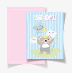 cute bear world clouds star decoration baby shower card