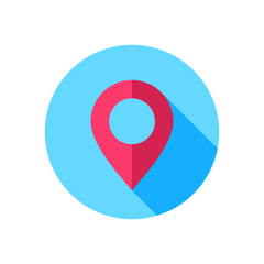 flat vector image on white background, location icon in a blue circle with shadow