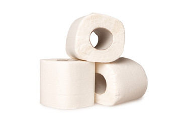 toilet paper rolls perforated close up on white background