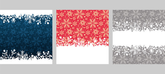 Fototapeta na wymiar Christmas frames of snow in retro style. For the design Christmas cards, banners, posters, invitations. Colors image: blue, red, white, gray. Vector illustration