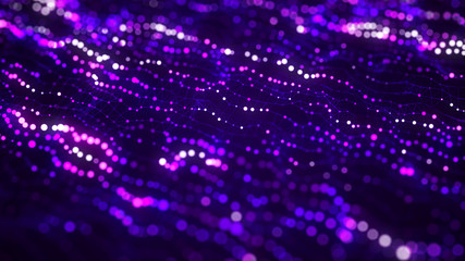 Fototapeta premium Futuristic dots background. Color music sound waves. Big data visualization. 3d rendering.