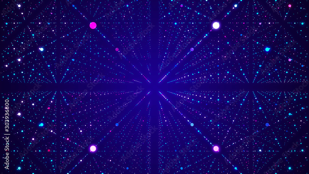 Poster Visualization musical sounds. Abstract technology background. Artificial intelligence. Science background. Big data visualization. 3D rendering.