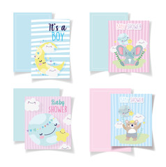 baby shower cards cute bear elephant moon clouds