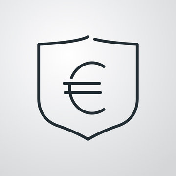 recommend clip art: Símbolo de transacción bancaria segura. Icono plano lineal símbolo de euro en escudo en fondo gris