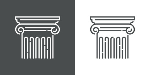 Símbolo museo. Icono plano lineal detalle de columna en fondo gris y fondo blanco