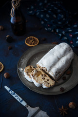 Christmas cake on wooden background