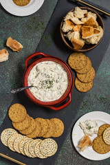 Flat lay of spinach dip.