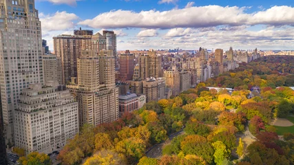 Fototapete Central Park Herbstfarbe Herbstsaison Gebäude des Central Park West NYC