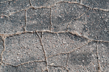 Obraz premium Macro closeup on concrete asphalt cracks on the road.