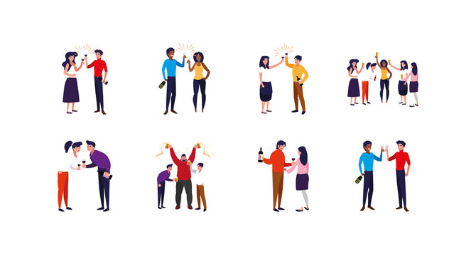 Variety avatar people with drinks icon set pack vector design