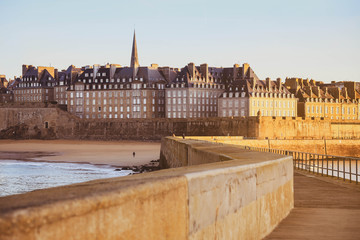 Great view in the morning  of fortificated town Saint-Malo in Brittany - France