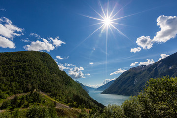 Sunny summer day on the fjord in Norway