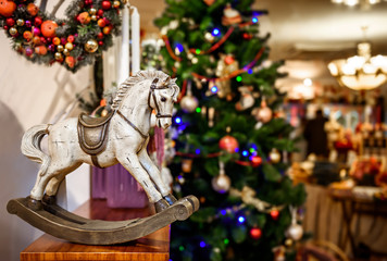 Christmas picture for background with a rocking horse