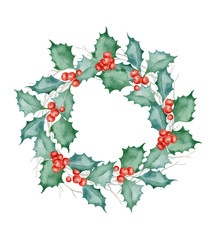Christmas Holiday Wreath. Holly Berries, Branches, Christmasberry. Christmas Decoration. Floral Arrangement	 - 303946687
