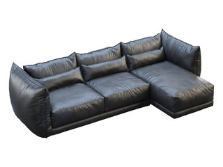 Modern black three-seat corner leather sofa. 3d render