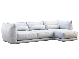 Modern white three-seat corner leather sofa. 3d render