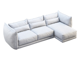 Modern white three-seat corner leather sofa. 3d render