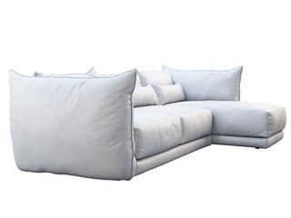 Modern white three-seat corner leather sofa. 3d render