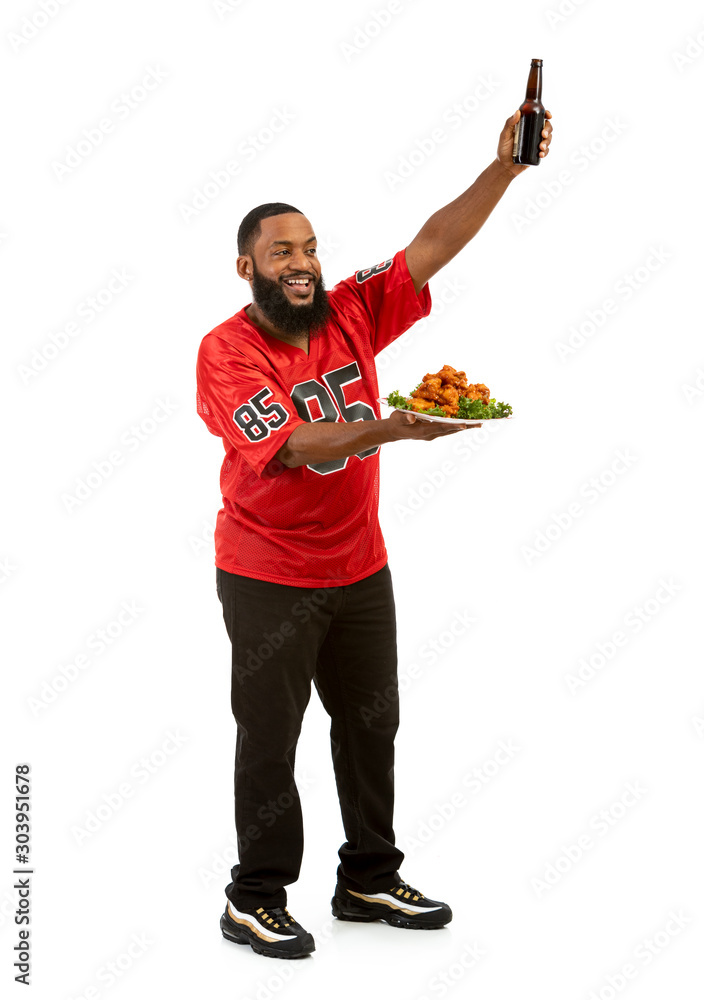 Sticker Fan: Sports Man With Platter Of Chicken Wings And Beer