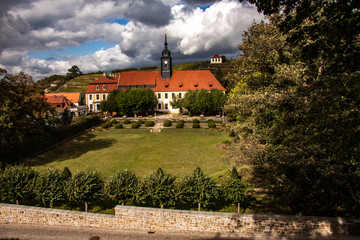 Fototapeta na wymiar Castle with castle church Diesbar-Seußlitz in Saxony