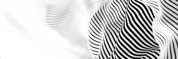 Fototapeta na wymiar Abstract striped surface, black and white original 3d rendering