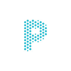 Dotted Letter P logo. Alphabet particles logotype. Stock Vector illustration isolated on white background.