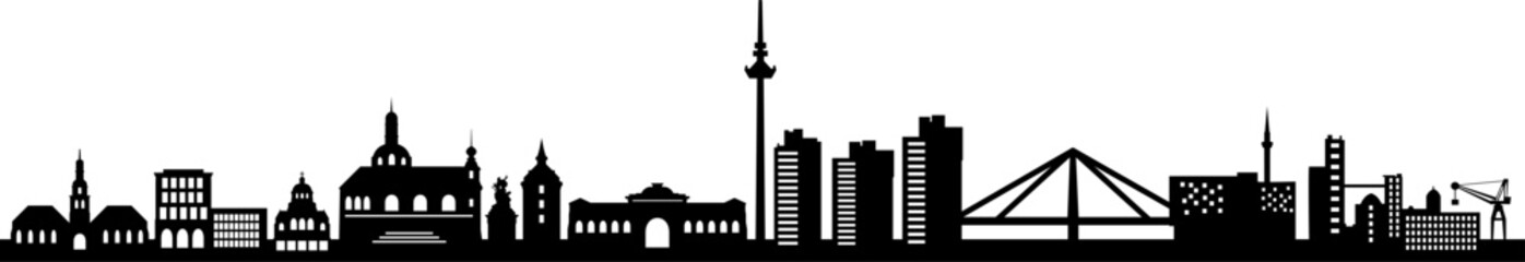 Mannheim City Skyline Vector Silhouette - obrazy, fototapety, plakaty