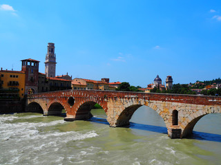 Fototapeta premium View of Ponte Pietra bridge in Verona, Italy