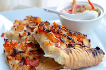 Coca de trampo in minced vegetables - Spanish cuisine