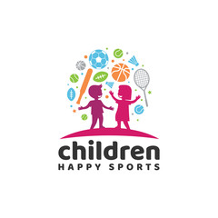 Fototapeta na wymiar Children Love Sports Logo Vector Icon Illustration